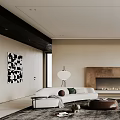 Modern Living Room Interior With Sofa Fireplace Area Rug And Contemporary Lighting