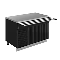 Commercial Undercounter Refrigeration Counter With Stainless Steel Top Black Cabinet And Metal Shelves