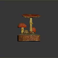 Red Mushrooms With White Spots On Wooden Base For Natural Decorative