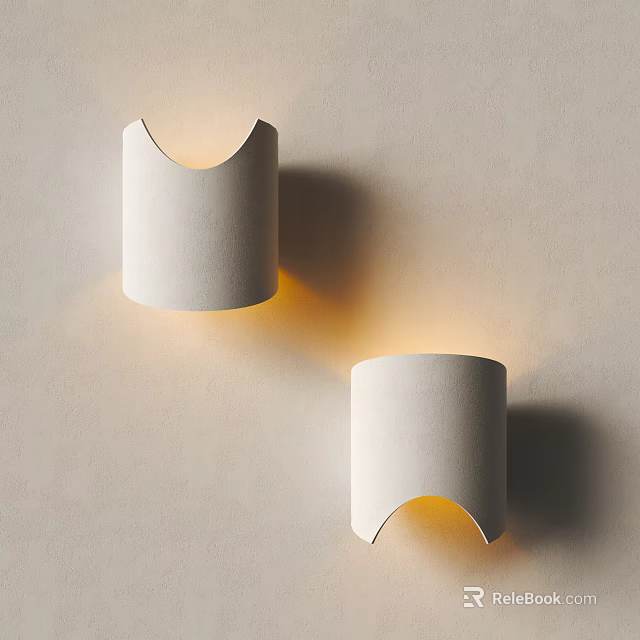 White Modern Minimalist Wall Lamps Mounted On Light Colored Wall With Warm Yellow Lighting 3d model 