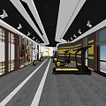 Spacious Gym Interior With Treadmills Ceiling Lights And Yellow Black Design