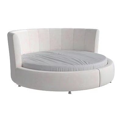 Round Bed Pink Upholstered Modern Design With Gray Mattress And Metal Legs 3d model