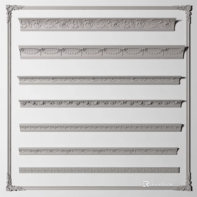 Various Decorative Gypsum Molding with Intricate Patterns for Interior Design 3d model 