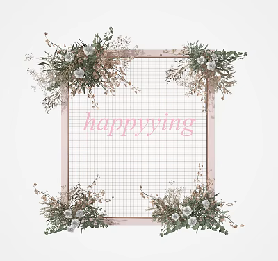 Stylish Floral Decoration With Pink Border Grid Frame And Surrounding Flower Arrangements 3d model