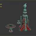 Modern Red Commercial Equipment Multi tiered Tower Structure Circular Platforms Base Supports White Ring Decorations