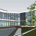 Modern Urban Architectural Design With Green Roof Open Plaza And Glass Facade