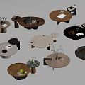 Diverse Modern Coffee Tables with Various Shapes Materials and Decorative Items 3d model