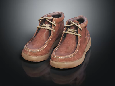 Brown Leather Ankle Boots With Lace Up Design And Light Brown Soles 3d model