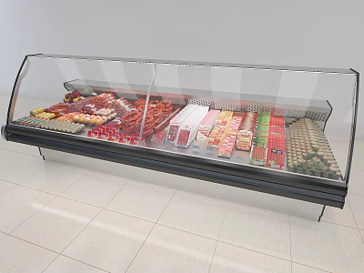 Display Showcase with Glass Cover for Fresh Meat and Various Food Items in Retail Store 3d model
