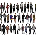 Group Of Diverse People With Different Outfits And Poses In Character Design