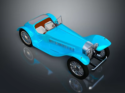Vintage Blue Convertible Classic Car With Retro Body Design And White Seats 3d model
