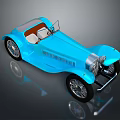 Vintage Blue Convertible Classic Car With Retro Body Design And White Seats