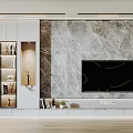Modern Elegant TV Background Wall With Marble Texture Open Storage Shelves Decorative Items 3d model