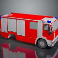 Red And White Fire Truck With Blue Emergency Lights And Side Windows