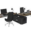 Modern Office Desk With Computer Monitor Black Chair Drawer Cabinet And Stationery
