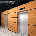 Elevator Lobby Interior With Decorative Pendant Wooden Wall Panels And Silver Doors
