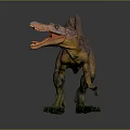 Brown And Orange Spinosaurus Dinosaur With Sailback Open Mouth Roaring Standing Pose