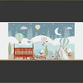 Scenic Children's Room Background With Hot Air Balloons Moon Trees And Wooden Floor