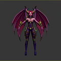 Fantasy Game Movie Character With Pink Wings Purple Body Horns And Green Accents