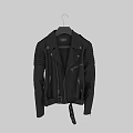Black Leather Biker Jacket with Zipper Closure Epaulettes and Ribbed Cuffs
