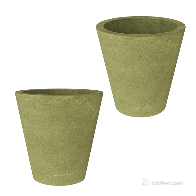 Two Green Tapered Ceramic Pots for Modern Home Decor and Plant 3d model 