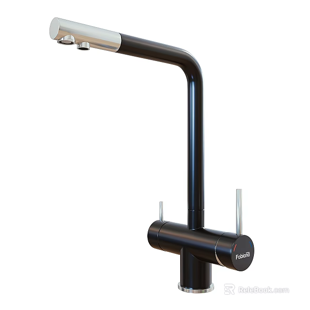 Modern black kitchen faucet with dual control handles and sleek metallic finish 3d model 