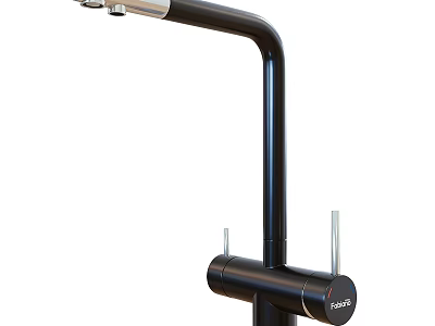 Modern black kitchen faucet with dual control handles and sleek metallic finish 3d model