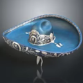 Elegant Traditional Blue Wide Brimmed Hat With Intricate Silver Decorative Patterns