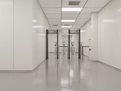 Modern Elevator Hallway Interior With Metal Doors Smooth Floor And Ceiling Lights 3d model