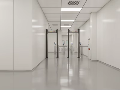 Modern Elevator Hallway Interior With Metal Doors Smooth Floor And Ceiling Lights 3d model