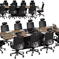 Modern Conference Table With Black Office Chairs Laptops And Water Bottles