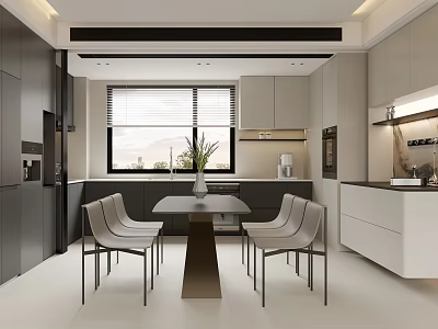 Modern Restaurant Interior With Open Concept Dining Table Chairs And Cabinets 3d model