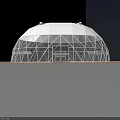 Dome shaped Glamping Lodge with White Metal Frame on Wooden Deck Under Blue Sky and Clouds