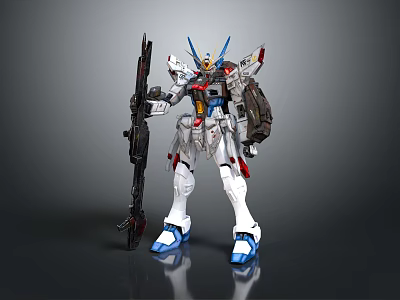 White Blue Red Gundam Model With Mechanical Details And Weapon In Hand 3d model
