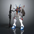 White Blue Red Gundam Model With Mechanical Details And Weapon In Hand