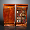 Antique Wooden Furniture Set With Cabinet Bookcase And Carved Drawers