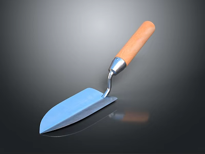 Durable Hardware Tool Trowel With Blue Metal Blade And Wooden Handle 3d model