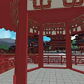Ancient Chinese Architecture With Pagoda Towers Black Tiled Roofs Red Pillars And Green Trees