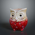 White And Red Owl Shaped Ceramic Decorative Figurine With Perforated Design
