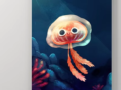 Vibrant Cute Jellyfish Animal Painting With Underwater Coral And Ocean Elements 3d model