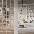 Elegant Contemporary Wall Design With Decorative Metal Grilles And Mirror Panels In Living Area