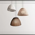 Three Modern Woven Pendant Lights With Beige Brown Designs On White Background 3d model
