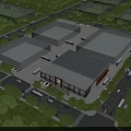 Modern Industrial Warehouse Complex With Multiple Buildings Greenery And Road Access 3d model