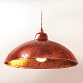 Copper Vintage Ceiling Lamp Featuring Round Lampshade And Warm Yellow Light Hanging On White Wall