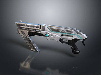 Futuristic Gun With Silver Metallic Body Blue Glowing Lines And Tech Inspired Design 3d model