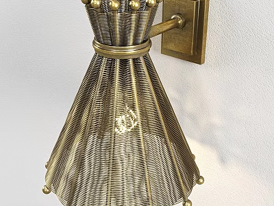 Elegant Vintage Brass Wall Lamp With Mesh Lampshade Decorative Balls And Wall Mounted Design 3d model