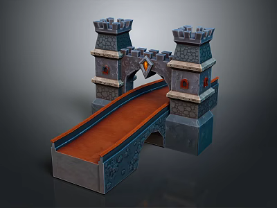 Medieval Castle Bridge Architecture With Stone Towers And Archway Decorative Details 3d model