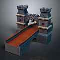 Medieval Castle Bridge Architecture With Stone Towers And Archway Decorative Details
