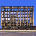 Modern Multi Story Hotel Building With Glass Facade In Urban Setting With Pedestrians And Cars