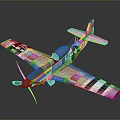 3D Aerospace Airplane Model Featuring US Flag Blue White Wing Stripes and Propeller